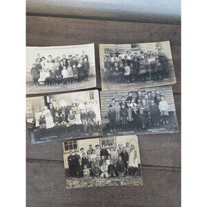 5 VTG Early 1900s School Group Photo Postcard Teachers & Students Sepia-Toned
